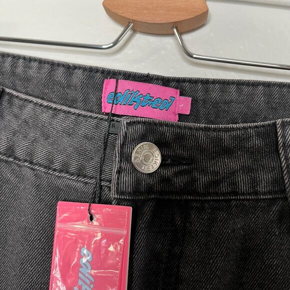 Edikted Black Bow Pocket Relaxed Cotton Denim Jeans size Large - Picture 7 of 12